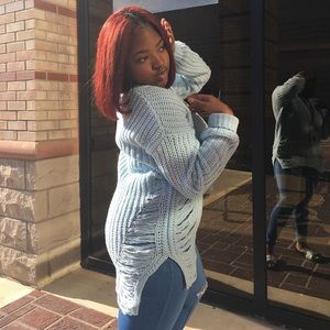 Baby Blue Distressed Sweater
